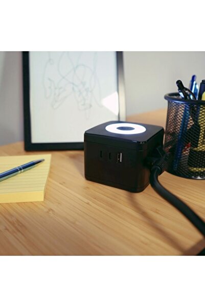 OEM Multifunctional Power Extension Cube 5 in 1 with Adjustable LED Light, Black
