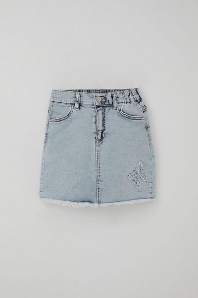 Breeze Girl's Jean Skirt Butterfly Embroidered Button Detail 6-10 Years, Light Blue
