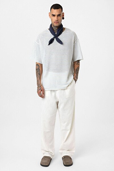 VAMOSCLO Ριγέ oversized Πλεκτό Μπλουζάκι Baby Blue