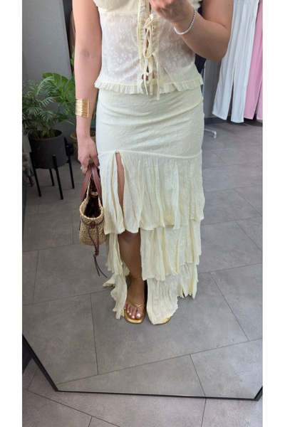 YOUR NAME Önden Yırtmaç Detaylı Fırfırlı Tül Etek