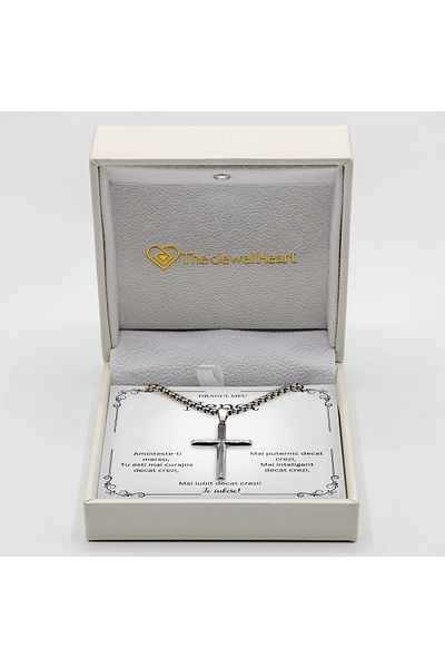The Jewel Heart Necklace for Grandson – Cross Pendant, Message Included, 316L Stainless Steel