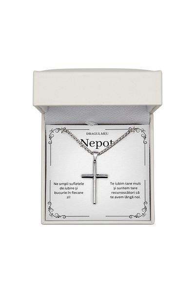 The Jewel Heart Necklace With Message for Grandson – 316L Stainless Steel Cross, LED Gift Box