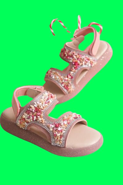 KİNDEP Kindep (Arzen) Stone Detailed Daily Orthopedic Girls Sandals Shoes Pudra