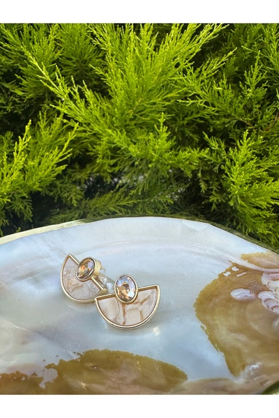 RONİ Rivus Taş Detaylı Yelpaze Sedefli Küpe