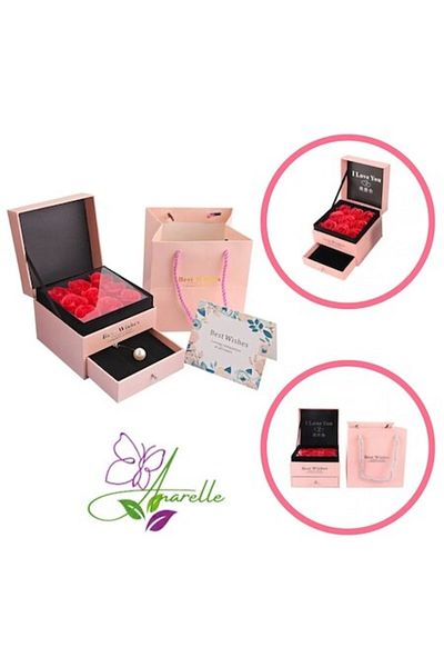 Manolex Gift box with drawer, 9 fragrant soap roses, greeting card, personalized bag, ideal for Valentine's