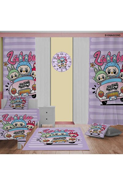 A2ZTR Labubu Desen Çocuk Ve Bebek Odası (PERDE,YATAK ÖRTÜSÜ,HALI,SAAT,YASTIK VE KIRLENT KILIFI)