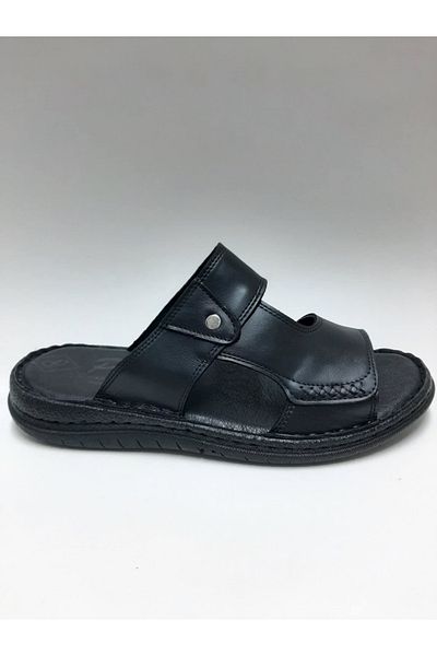 PEKER Genuine Leather Black Daily Open Toe Comfortable Sole Men's Slippers