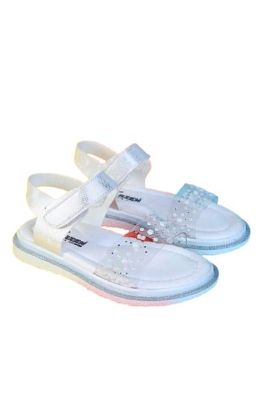 KİNDEP Kindep (Arzen) Thermo Non-Slip Sole Pearl Detailed Daily Girl's Sandals White