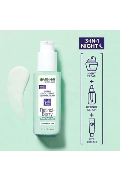 Garnier Green Labs 3-in-1 SUPER SMOOTHING SERUM Cream, Retinol Berry - 50ml