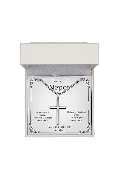 The Jewel Heart Necklace for Grandson – Cross Pendant, Message Included, 316L Stainless Steel