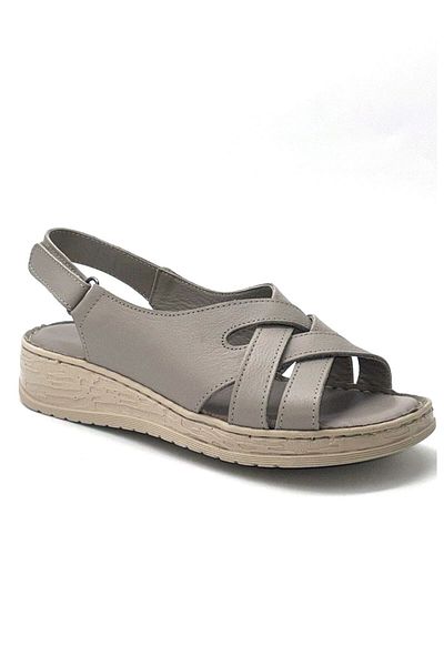 KİNDEP Kindep (Ces) Genuine Leather Poly Light Sole Comfort Daily Women's Sandals Gray