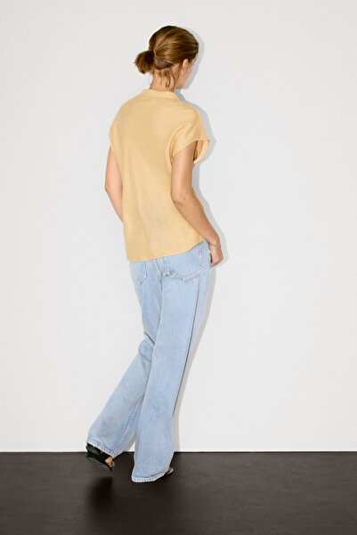 Massimo Dutti Açık yaka %100 keten dökümlü bluz