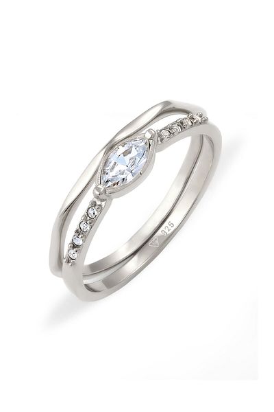 ELLI Inel Set Femei Argint 925 Sterling Alb Cristale Sticlă Pătrate Cut Xirius