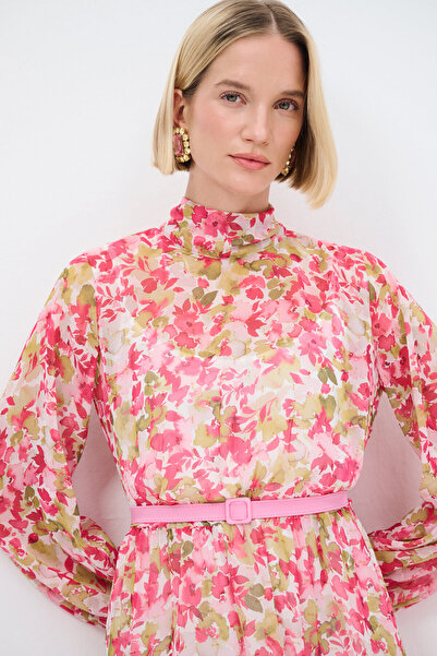 adL Mert Aslan Desenli Şifon Elbise