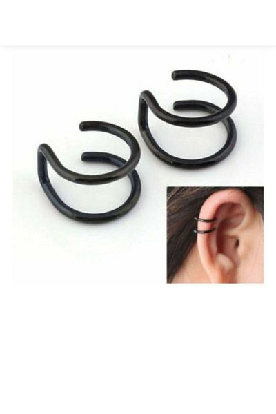 Piercing Market Steel & Silver Non Piercing Compression Unisex Fake Lip Ear Cartilage Septum Surgical Steel Ear Cuff Earring 2Pcs