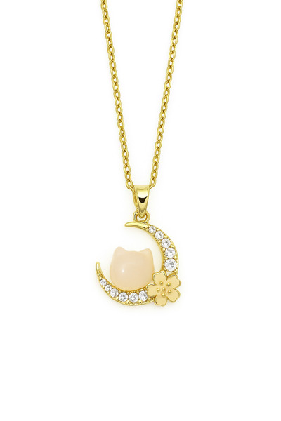 MakeWell قلادة من الفولاذ المقاوم للصدأ بتصميم زهرة هلالية من حجر الزركون بال...