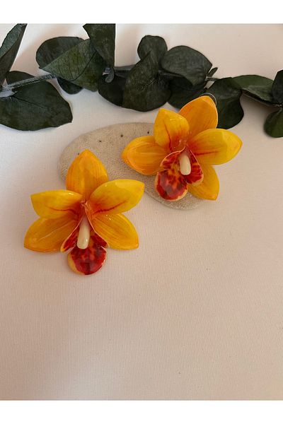YENGEÇ Brand Model Flower Orange Earrings