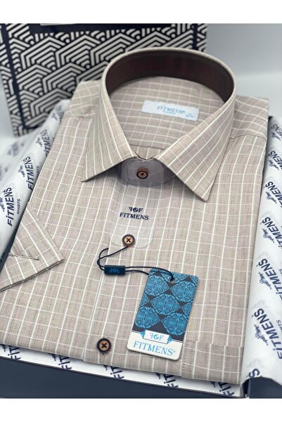 Fitmens Classic Short Sleeve Checkered Gift Boxed Men's Shirt Fs-004158 - Beige