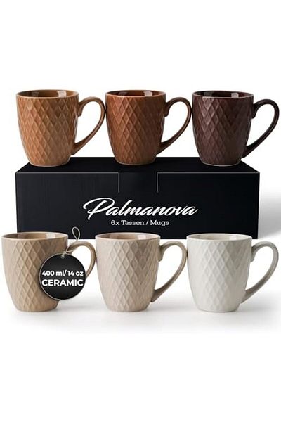 MIAMIO – 6 x 400 ml – Coffee mug set/mug - Modern ceramic mug Matt - Coffee mug large - Palmanov