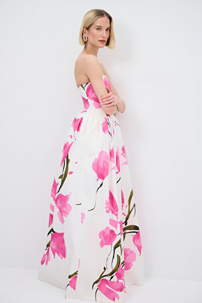 adL Mert Aslan Straplez Desenli Elbise