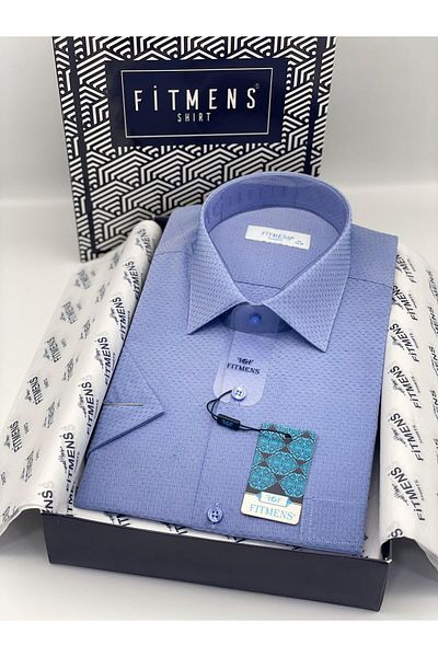 Fitmens Classic Short Sleeve Dobby Gift Boxed Men's Shirt Fs-004163 - Saks Blue