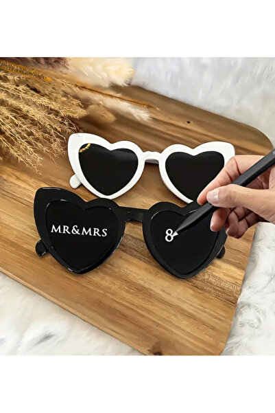Çemrek Süs Parti Kalpli Gelin ve Damat Gözlüğü ve Yazı için Beyaz Kalem Bride...