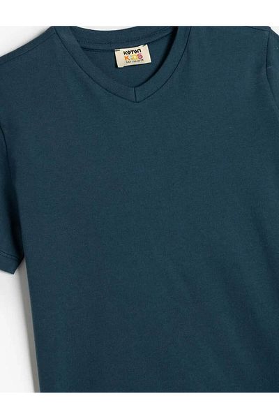 Koton Tricou de bază din bumbac cu mânecă scurtă cu decolteu