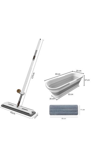 Razo RAZO FLAT MOP WITH WRINCER, FOLDING BUCKET WITH WHEELS, 4 FREE MICROFIBER CLOTHS, 8L