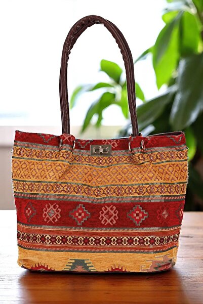 MODA Otantik Şönil Etnik Desenli Askılı Kadın El Omuz Çanta