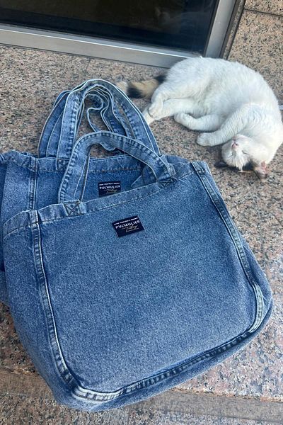 lamelif Denim Blue - Geantă cu spălat și detaliu denim