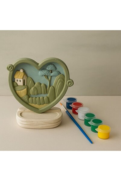 Genel Markalar Dekoratif Kalp Figürlü Alçı Obje Boyama Seti –Fırça Dahil – Tü...