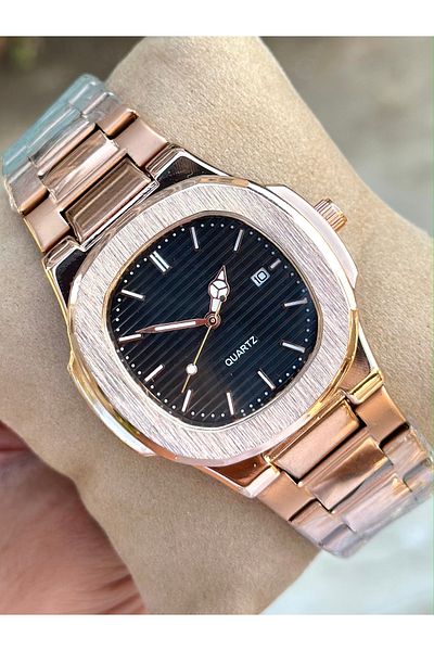 pierrose Steel Rose Cord Men's Wrist Watch with Calendar