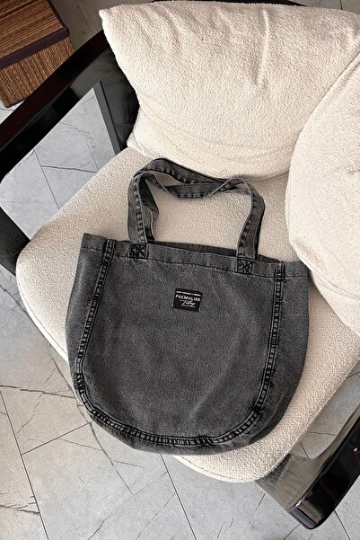 lamelif Anthracite Colored Washed Denim Bag with Rigging Detail