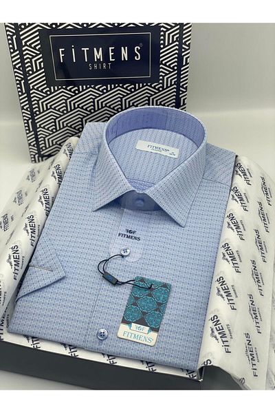 Fitmens Classic Short Sleeve Patterned Gift Boxed Men's Shirt Fs-004159 - Light Blue