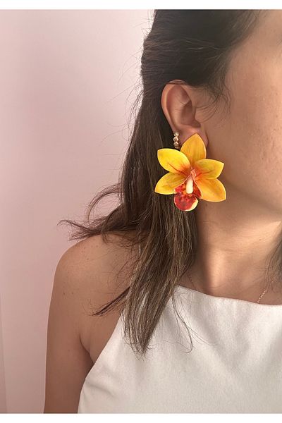 YENGEÇ Brand Model Flower Orange Earrings