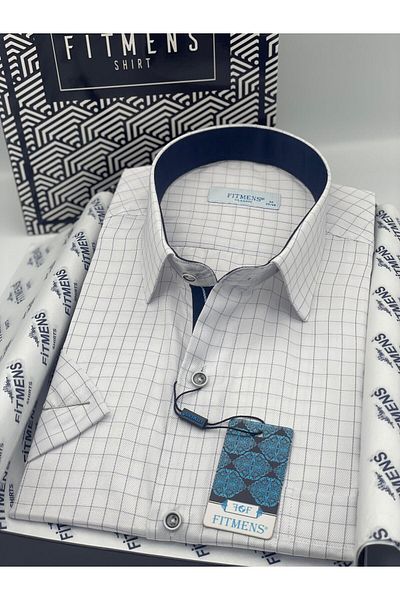 Fitmens Classic Short Sleeve Checkered Gift Boxed Men's Shirt Fs-004160 - White
