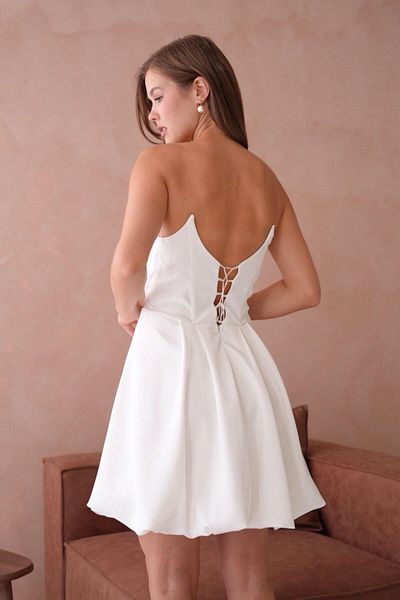 Monchoix Women's Strapless Back Lace Detail Balloon Skirt Lined Satin Homecoming Prom Wedding Party Dress