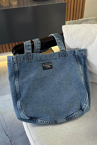 lamelif Denim Blue - Geantă cu spălat și detaliu denim