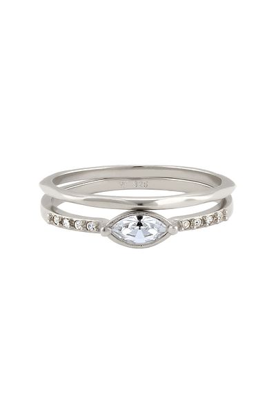 ELLI Inel Set Femei Argint 925 Sterling Alb Cristale Sticlă Pătrate Cut Xirius