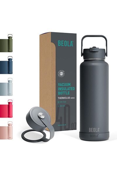 BEOLA 1200ml Water Bottle 18/8 Stainless Steel Double Wall Insulated Thermos Bottle, with Straw Lid