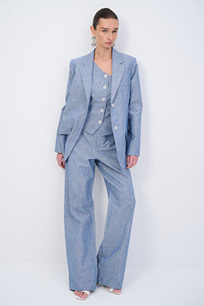 Love My Body Moda Tutkusu Bol Paça Çizgili Keten Pantolon