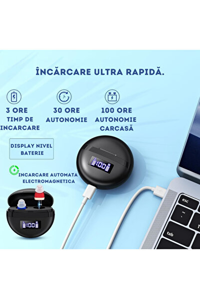 NeoHGS Aparat Auditiv Digital x2 NeoHGS, Sunet Clar, Fara Ecou, Incarcare Rapida, Display Baterie Carcasa,