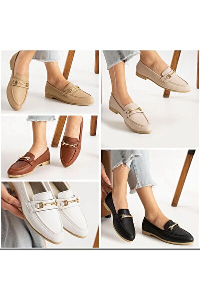 FLARF Women's Ballerina Buckle Detailed Stylish Anatomical Ballerina Shoes Comfortable Sole Daily Business Office Ballerina