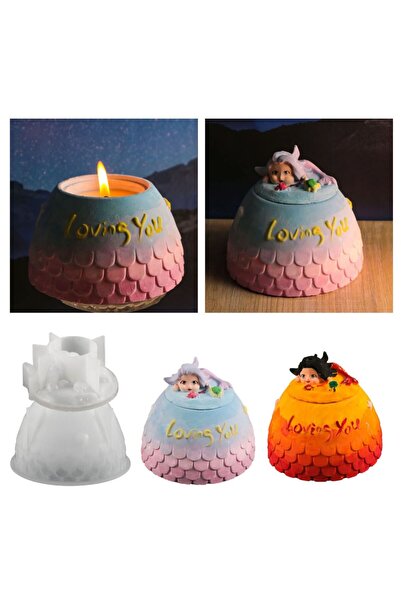 Getshopmini Epoksi Deniz KızıTemalı Loving You Yazılı Beton Saksı Taş Tozu Ka...