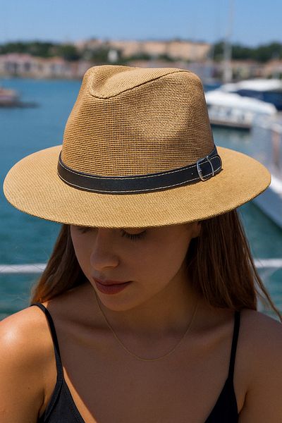 LAGRANZE Belt Detailed Straw Women's Cowboy Hat 60cm.
