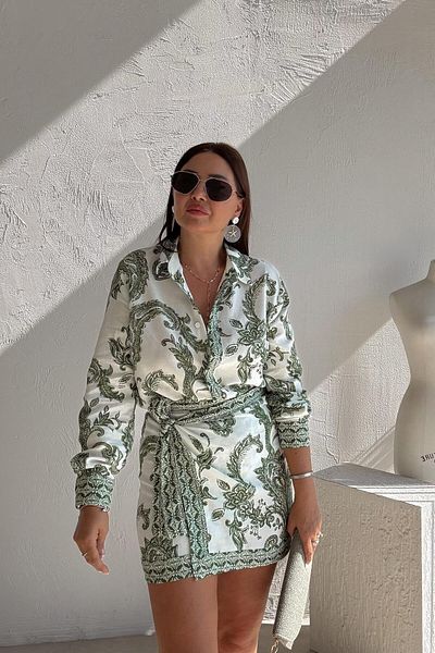ELVAN TOLON Patterned linen skirt blouse set