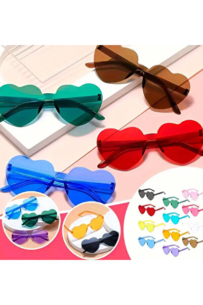 Çemrek Süs Parti Renkli Kalp Gözlük Kalpli Parti Gözlüğü 8 adet ultraviyole