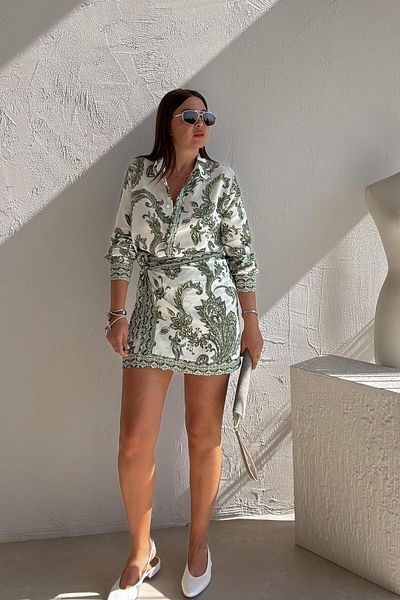 ELVAN TOLON Patterned linen skirt blouse set