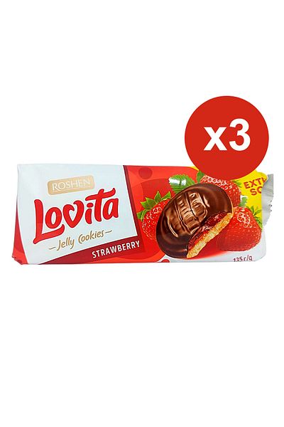 Roshen Biscuiti cu capsuni jeleu Lovita 135 g x3BUC