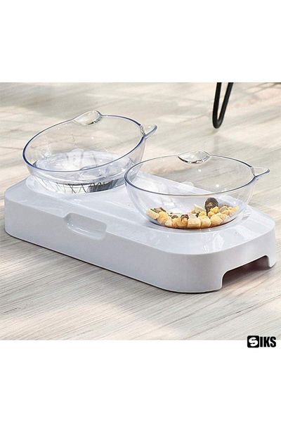 SIKS Orthopedic Double Bowl for Pet Feeding, White, 28.5x14x5.8 cm, White